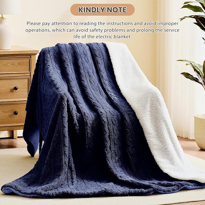 Homemate Electric Heated Blanket Queen - 84"x90" Heating Bed Blankets Throw with 10 Heating Levels 8 Hours Auto Off Fast Heating Over-Heated Protection Ultra Soft Warm Flannel ETL Certified