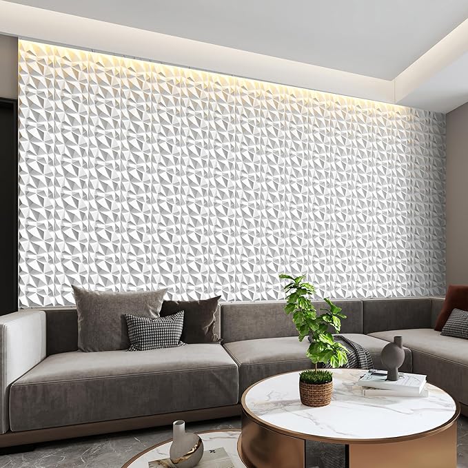 INMOZATA 3D Wall Panels for Interior Wall Decor, 33 Pack 12 x 12 Inch Decorative Wall Panels Diamond 3D Textured Accent Panel for TV, Gaming Living Room, Bedroom Background(White)