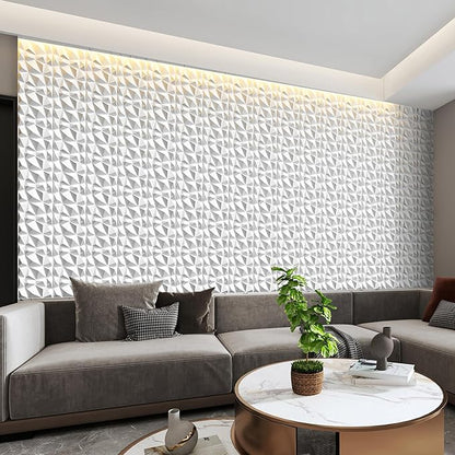 INMOZATA 3D Wall Panels for Interior Wall Decor, 33 Pack 12 x 12 Inch Decorative Wall Panels Diamond 3D Textured Accent Panel for TV, Gaming Living Room, Bedroom Background(White)