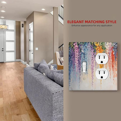 Colorful Wildflower Wisteria Cascade Floral Flower Wallplates 1 Toggle 1 Duplex Switch Plate Electrical GFCI Faceplate Decorative Light Switch Covers for Bedroom Living Room Decor