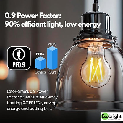 EcoBright 8PK Dimmable A19 LED Filament Bulb 40W Equivalent 5W E26 Base 450 Lumens CRI90 Flicker Free Clear Glass Energy Star Title 20 Warm White 2700K for Lamps Indoor Use