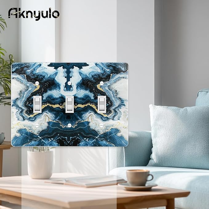Luxurious Blue and Gold Marble Wall Plate Acrylic Light Switch Cover Decorative Wall Plate Outlet Covers Light Switch Plate Cover 3 Gang Switch Plate