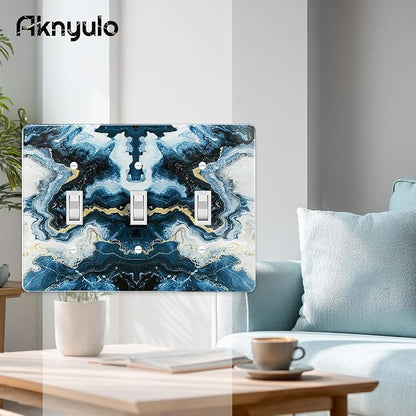 Luxurious Blue and Gold Marble Wall Plate Acrylic Light Switch Cover Decorative Wall Plate Outlet Covers Light Switch Plate Cover 3 Gang Switch Plate