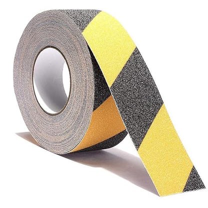 RELIANCER Anti Slip Safety Grip Tape 2inx60ft Non Skid Tread Safety Tape with High Traction Grit Yellow & Black Marking Self-Adhesive Tape Hazard Caution Warning Tape for Stairs Steps Deck