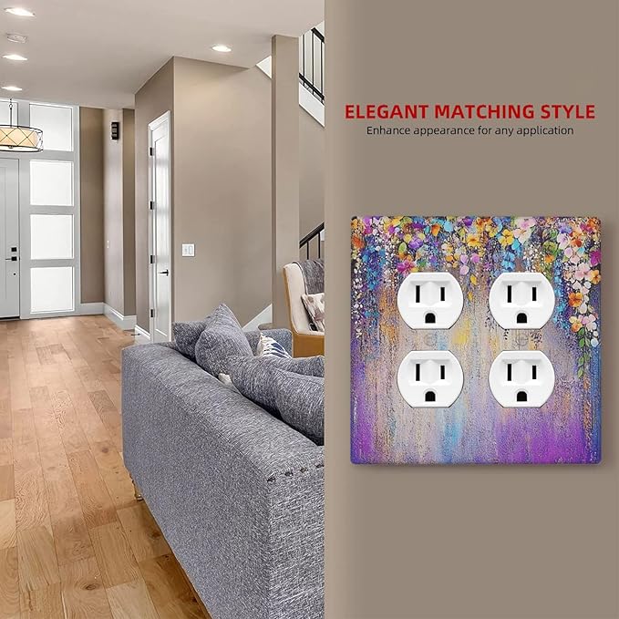 Colorful Country Flower Wildflower Floral Outlet Covers 2 Gang Double Duplex Decorative Light Switch Covers Electrical Wallplates Socket Faceplate For Bed Room Living Room Decor