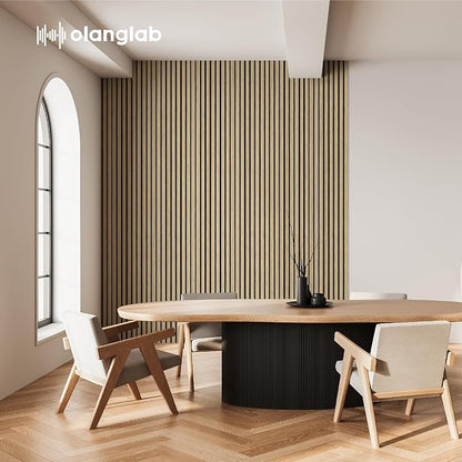 Olanglab Wood Slat Wall Panels 4 Pack, Wooden Acoustic Wall Panels, 94.5"x12.6" Each 3D Wall Panels for Interior Wall Decor (Warm Oak-Extendo Trio)