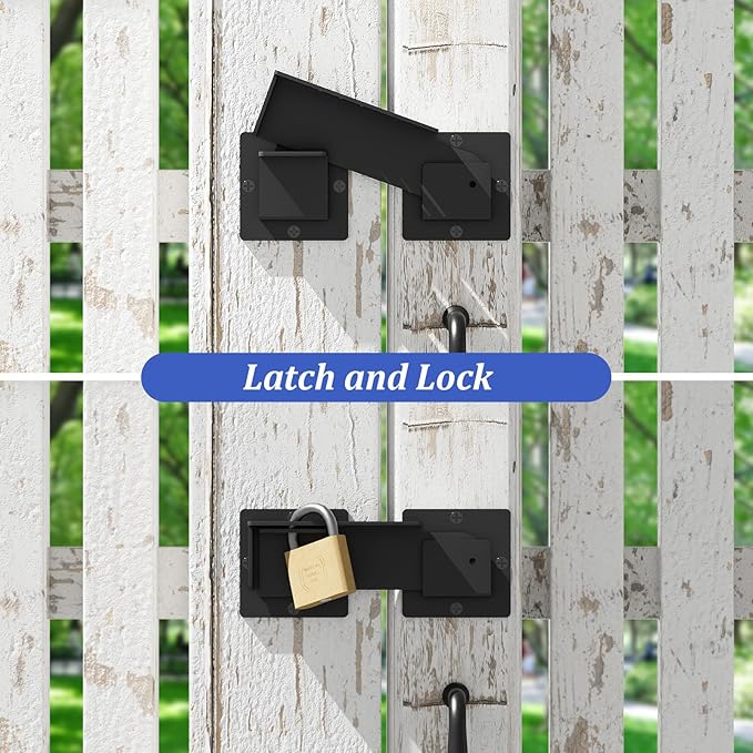 7.5" Flip Gate Latch Lock with Padlock Hole, 3.5mm Heavy Duty Gate Latch for Wooden Fence Gates, Swing Gate, Outdoor Fence Shed Barn Door Latch Lock, Gate Latches Hardware, Matte Black