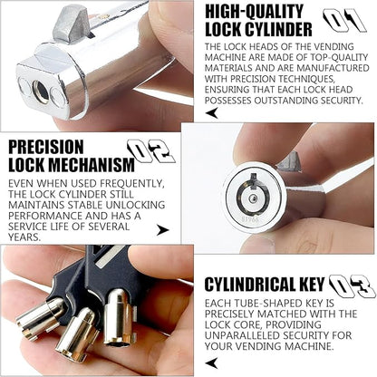 Vending Machine Key, Cylinder Lock for Storage Unit Cylinder Lock for Coke Snack Candy Soda Vending Machines Locks with 3 Tubular Keys