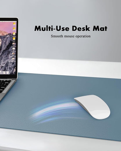 YSAGi Double-Sided Desk Pad, 31.5"x15.7"Leather Desk Mat, Eco Cork Desk Pad Protector,Large Mouse Pad,Waterproof Desk Blotter for Office/Home(Blue Grey)