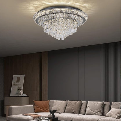 24 inch Crystal Black Ceiling-Light Flush Mount with Remote and APP Control, 3CCT Dimmable & Brightness Adjustable, Modern Crystal Raindrop Chandeliers for Bedroom Hallway Dinning Room Living Room