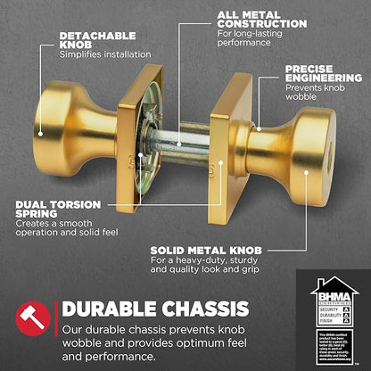 Kwikset Pismo Entry Door Knob with Lock and Key, Secure Keyed Handle Exterior Doorknob, Front Entrance and Bedroom, Satin Brass, Square, Pick Resistant SmartKey Rekey Security, Microban Protection