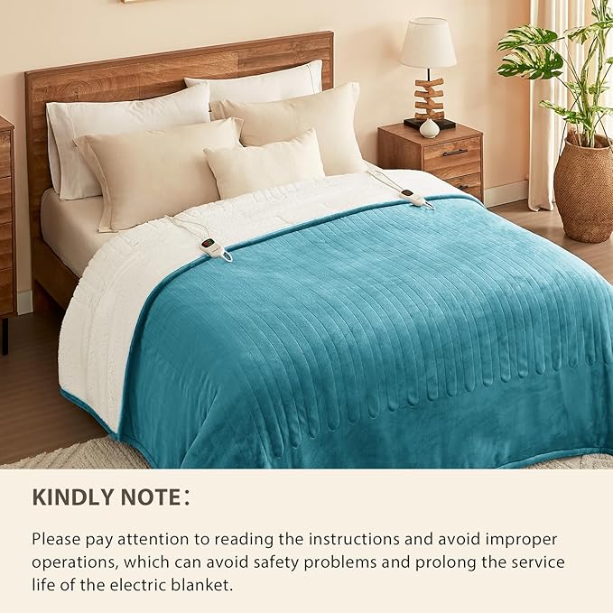 Homemate Electric Heated Blanket Twin - 62"x84" Heating Bed Blankets Throw with 10 Heating Levels 8 Hours Auto Off Fast Heating Over-Heated Protection Ultra Soft Warm Flannel ETL Certified