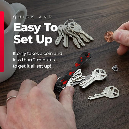 KEYSMART Key Holder for Keychain - Compact Key Organizer for Key Chain, Minimalist Clutter-Free EDC Keychains Key Ring, Red Forged Carbon Fiber, 14 Keys