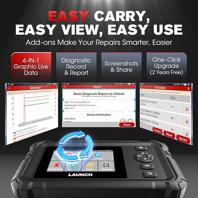 Launch CRP129 HD Heavy Duty Truck Scanner, Full System Diesel Diagnostic Tool with Speed Limit Adjust, D.P.F Regen, 7+ Resets Code Reader for Cummins, Detroit, Isuzu, Volvo&More