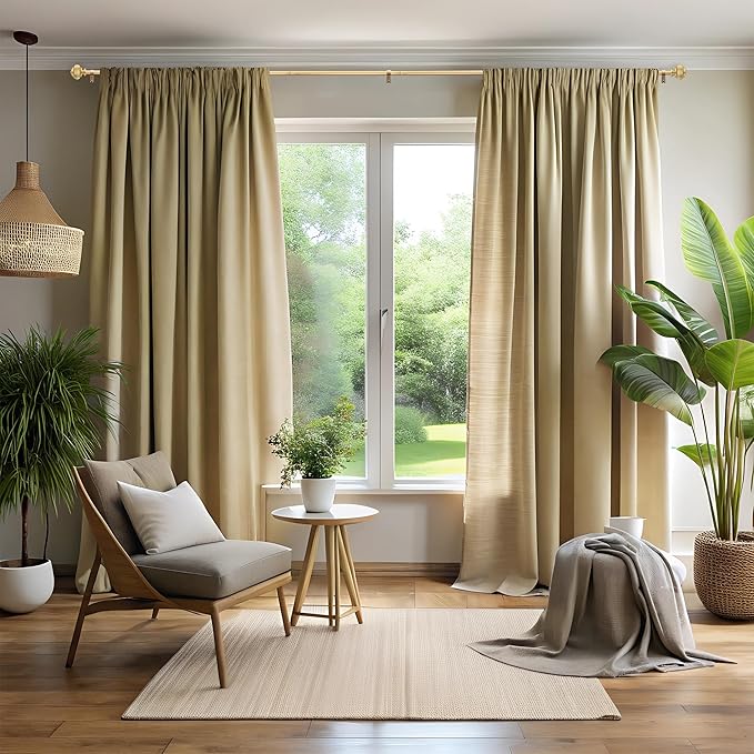 Gold Curtain Rods for Windows 48 to 84 Inches 1 Inch Adjustable Heavy Duty Curtain Rods with Lantern Ball Finials,Window Treatment Single Curtain Rod Set