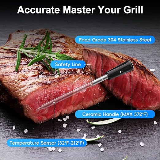 Wireless Bluetooth Meat Thermometer - 2 Probes & App Control, Christmas Birthday Gifts for Men, Smart Digital Thermometer for Cooking, Oven, Smoker, BBQ, Grill