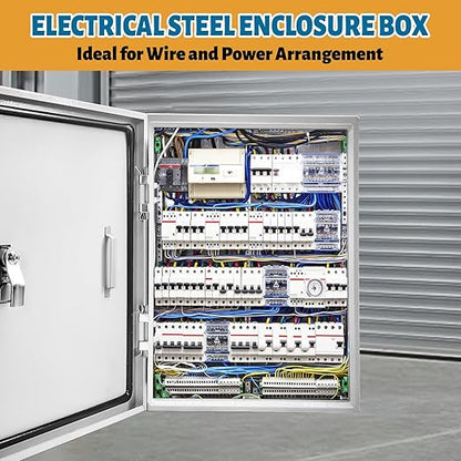 Outdoor Electrical Box 20 x 12 x 10''D NEMA 4X Enclosure Steel Box, Waterproof & Dustproof Outdoor/Indoor Lockable Electrical Junction Box, with Mounting Plate