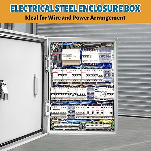 Outdoor Electrical Box 24 x 16 x 12''D NEMA 4X Enclosure Steel Box, Waterproof & Dustproof Outdoor/Indoor Lockable Electrical Junction Box, with Mounting Plate