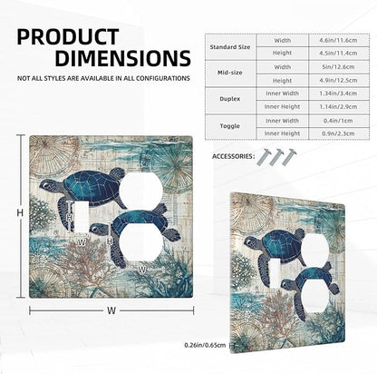 Blue Green Sea Turtle Tropical Ocean Coral Nautical Map Wallplates 1 Toggle 1 Duplex Switch Plate Electrical Gfci Faceplate Decorative Light Switch Covers For Bed Room Bathroom Decor