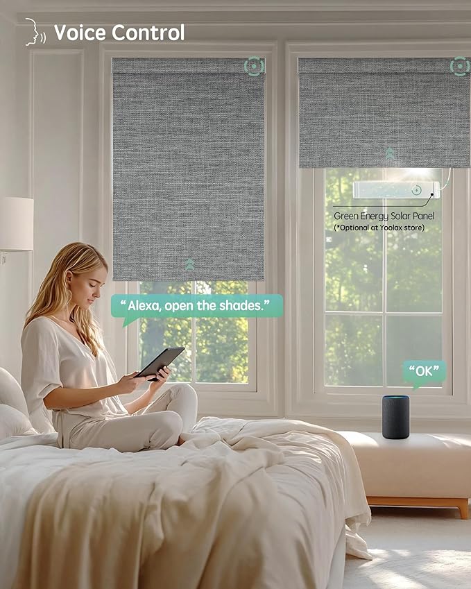 Yoolax Motorized Blinds with Remote, Blackout Smart Blinds Motorized Fabric Roller Shades Work with Alexa, Automatic Shades for Windows Custom Size (Smoky Gray)