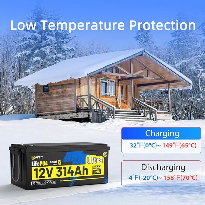 WattCycle 12V 314Ah LiFePO₄ Battery 4 Pack, Lithium Battery 12V 300A BMS, Lithium RV Batteries Built-in Bluetooth, IP65 Marine Batteries, Perfect for Home Energy Storage, RV, Marine, Solar, Off-Grid