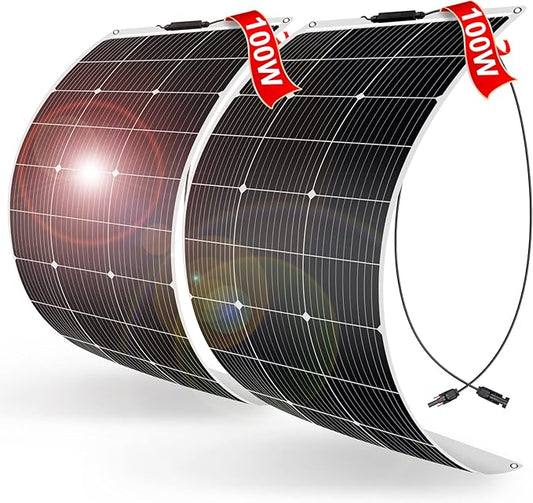 DOKIO 200W (2×100W) Flexible Solar Panels 18V Monocrystalline for 12V Battery Charging, Semi-Flexible ETFE with MC4, Series/Parallel for RV Boat Camper Van Trailer Off-Grid Use