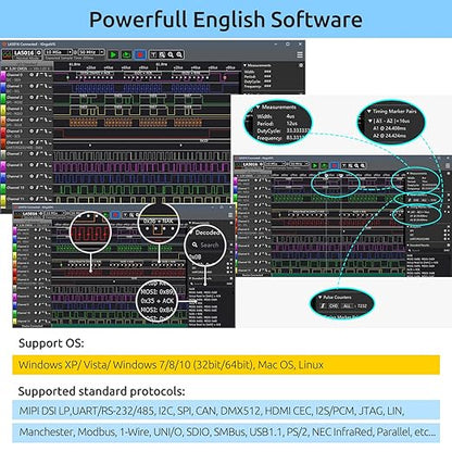 USB Logic Analyzer LA5032 32 Channels 500MHz 10G Samples for MCU ARM FPGA Debug Tool MIPI Analyzer with English Software Compatible with Windows Mac Linux