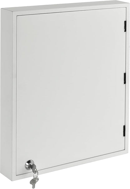 Acrimet 24-Key Cabinet with Lock, Wall Mount Wooden Key Organizer, Security Key Storage Box (24 Positions) with Numbered Hooks & Crystal Key Tags – Commercial & Home Use (White)