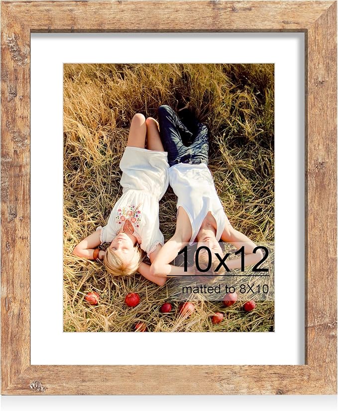 iRahmen 10x12 Picture Frame with HD Tempered Glass, Display Pictures 8x10 with Mat or 10 x 12 Without Mat, Wood Photo Frame for Tabletop and Wall Display (Rustic Brown, 1 Pack)