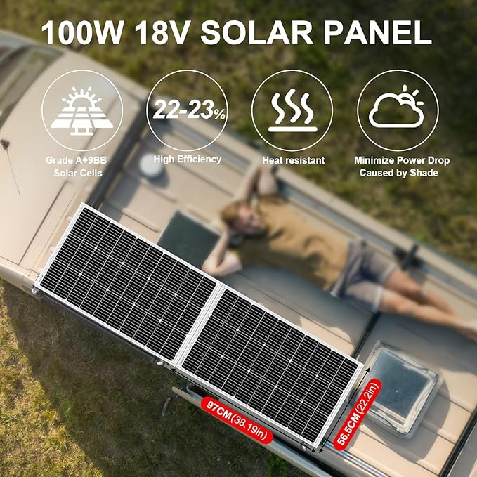 DOKIO 200W Solar Panel Kit (2×100W) Monocrystalline with Aluminum Frame and MC4, Mounting Brackets, Clips & 5m Cable for RV, Boat, Roof, Off-Grid (Controller Required)