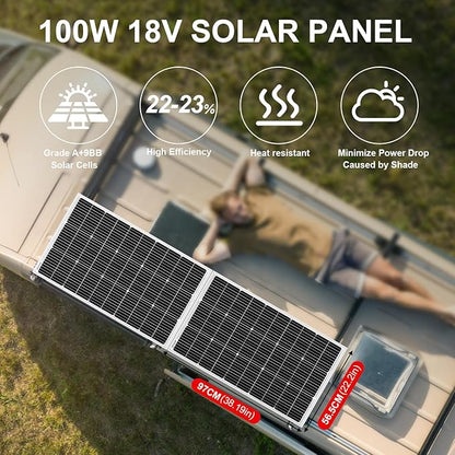 DOKIO 200W Solar Panel Kit (2×100W) Monocrystalline with Aluminum Frame and MC4, Mounting Brackets, Clips & 5m Cable for RV, Boat, Roof, Off-Grid (Controller Required)