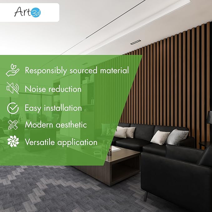 Art3d 4-Pack 12" x 93" Soundproof Wood Slat Panels, 31 sq.ft Acoustic Wall Panels, 3D Wall Panels with Wood Slat Design, Decorative Wood Wall Panel for Accent Walls-Deep Walnut