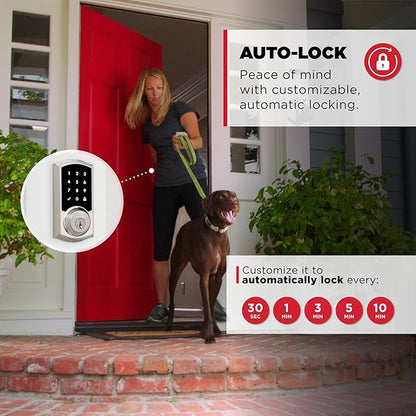 Kwikset HomeConnect 918 Traditional Z-Wave Long Range Enabled Touchscreen Lock Works with Ring Alarm, Samsung SmartThings Hub Required, Sold Seperately in Satin Nickel
