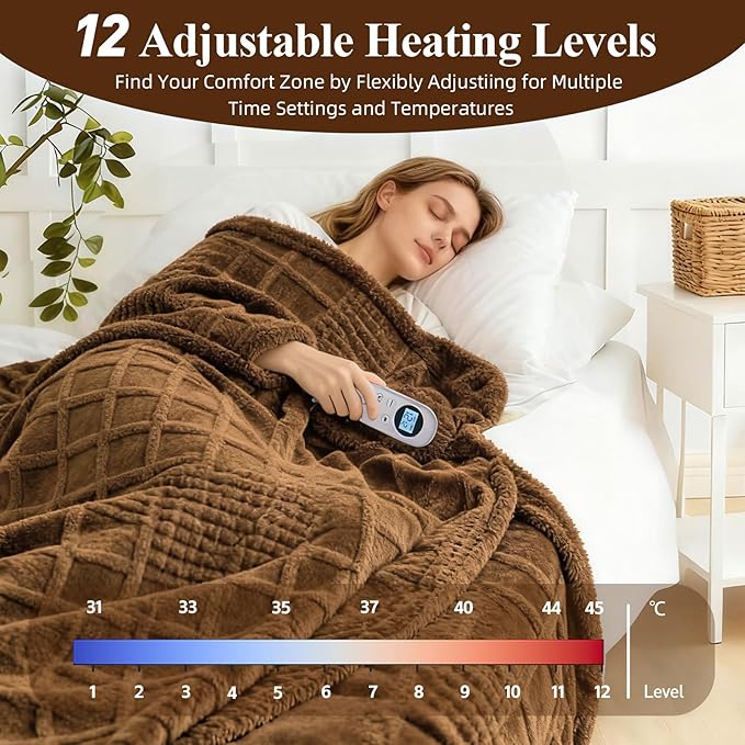 Heated Blanket Electric Full, 74”x84“Heating Blanket Waffle with 12 Heat Levels, Fast Heating Blanket with 1-12 Timer Settings, Overheat Protection with ETL & FCC for Home Office Sofa