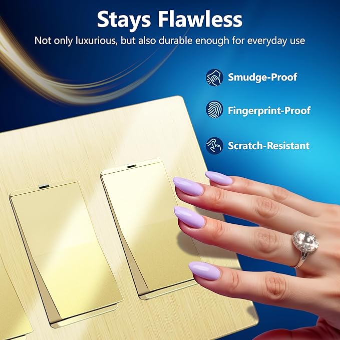LIDER Brushed Finish Decorator Switch Cover, Screwless Wall Plate, Mid-Size 3-Gang 4.88" x 6.77", Unbreakable Polycarbonate Thermoplastic, UL Listed, LSWP-33M-BGD, Brushed Gold
