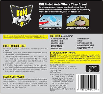 Raid Max Liquid Ant Bait; Kills Ants Where They Breed, for Indoor and Outdoor Use; 12 Bait Stations