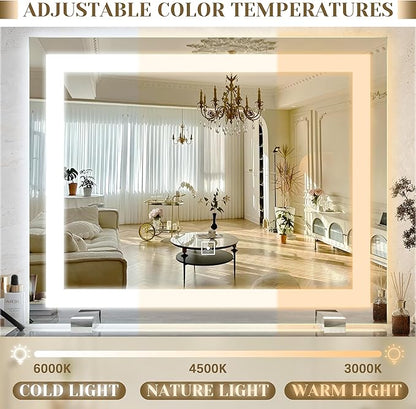 ROLOVE 22x20 Inch Lighted Vanity Mirror, 3-Mode Touch Dimming LED Lighting, Large Makeup Mirror for Dressing Room, Tabletop or Wall-Mounted, White