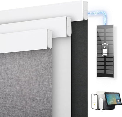 DENFOON Motorized Blinds with Remote control, Custom Blackout Smart Blinds [with Cover],Electric Blinds with Complimentary Solar Panel, Cordless Automatic Roller Shades for Windows (Grey，24"W x 72"H)