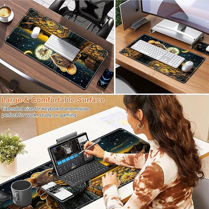 Small Heated Desk Pad 23.6" x 14.2" – Compact Electric Mouse Pad with 3 Heating Levels, Auto Shut-Off, Waterproof PU Surface, Plug-in Warmer for Office or Home Use, Mouse with Dandelion
