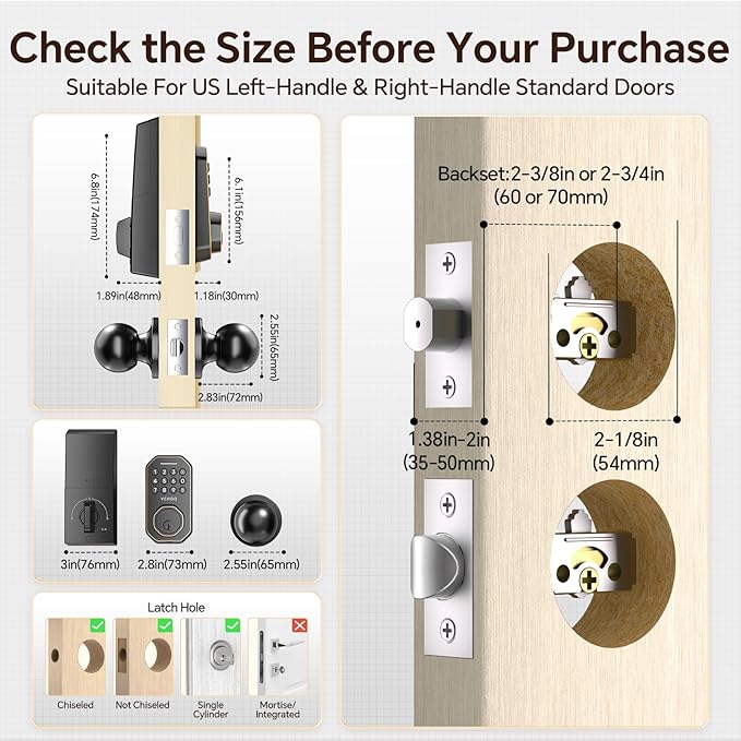 Keyless Entry Door Lock with 2 Knobs App Control Smart Locks for Front Door WiFi Door Lock Set Automatic Lock One Time Password Anti Peeping Password IP54, Bronze