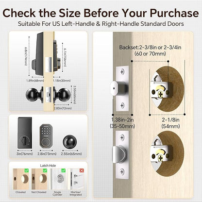 Keyless Entry Door Lock with 2 Knobs App Control Smart Locks for Front Door WiFi Door Lock Set Automatic Lock One Time Password Anti Peeping Password IP54, Bronze