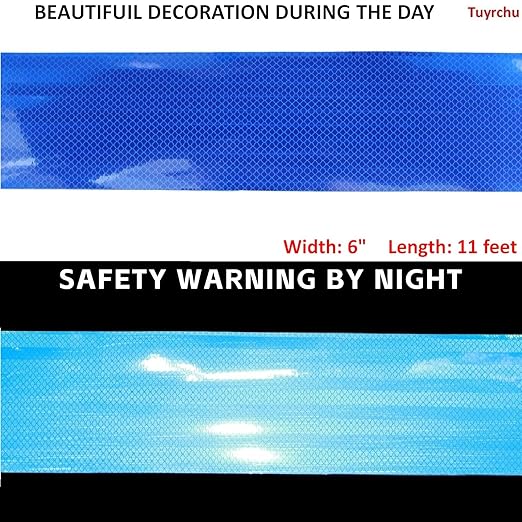 Non Fading Reflective Tape Blue 6 inch, Outdoor Waterproof High Visibility Warning Industrial Marking Tape, Safety Stickers (11 feet)
