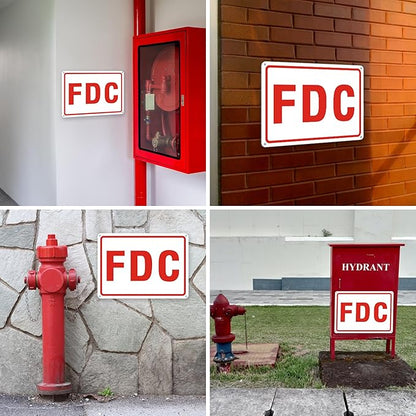 FDC Sign, 2 Pack Outdoor Aluminum Metal Sign, FDC Signs for Fire Department Connection, UV Protected Weather Resistant and Easy to Install (White Color, 10 x 7 inches)