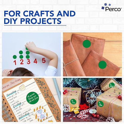 Perco Green 2-Inch Round Circle Dot Sticker Labels - Multi-Roll Pack (3 Rolls, 500 Labels Each) - Permanent Adhesive, Vibrant Colors, Strong Hold - Perforated for Easy Use - Made in USA