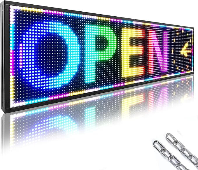 P10 Outdoor RGB Full Color WiFi Programmable Bright LED Scrolling Message Display Board 65”x14” Led Sign, Led Digital Sign Board, Perfect Solution for Store Advertising
