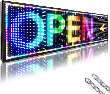 P10 Outdoor RGB Full Color WiFi Programmable Bright LED Scrolling Message Display Board 65”x14” Led Sign, Led Digital Sign Board, Perfect Solution for Store Advertising