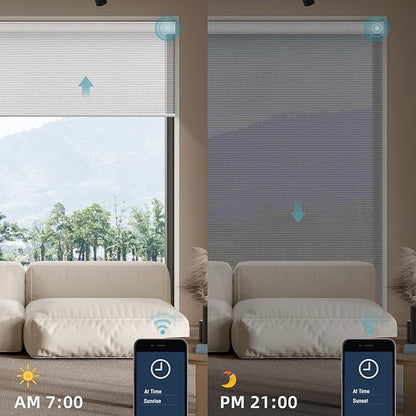 SmartWings Motorized Smart Blinds for Windows in Light Filtering, Electric Remote Roller Shades Compatible with Alexa/Google Home/Homekit, Custom Up to 110”W x 148”H, 5% Openness Aventus Ice