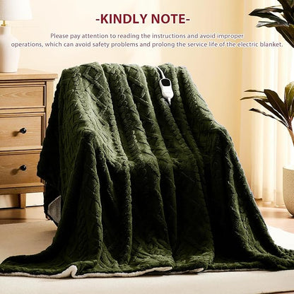 Heated Electric Blanket King Size-100"x90" Heating Blanket with 10 Heating Levels & 5 Time Settings Over-Heat Protection，Winter Warmer for Adults with ETL Certification（Green）
