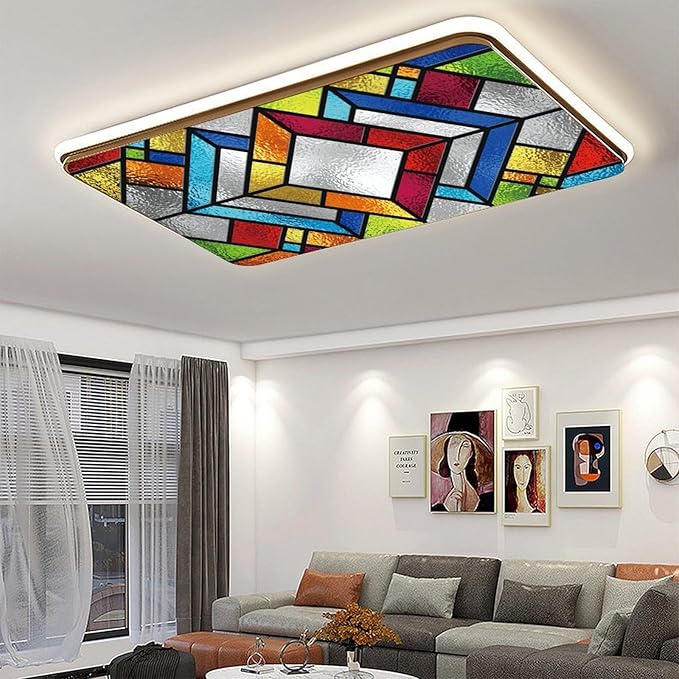 2PCS Fluorescent Light Cover for Ceiling Light Classroom-Stained Glass Patten Magnetic Light Cover Shade Panel,Decorative Film Filter for Reducing Harsh Glare Flicker Home School Office Decorations