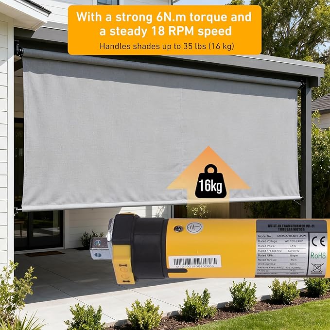 AM35 Smart WiFi Blinds Motor, Tuya App Control, AC 100-240V for 2 inch (50mm) Tubes, 6N.m Torque, Compatible with Alexa & Google Home, No Hub Required for Motorized Roller, Roman, ZebraShades